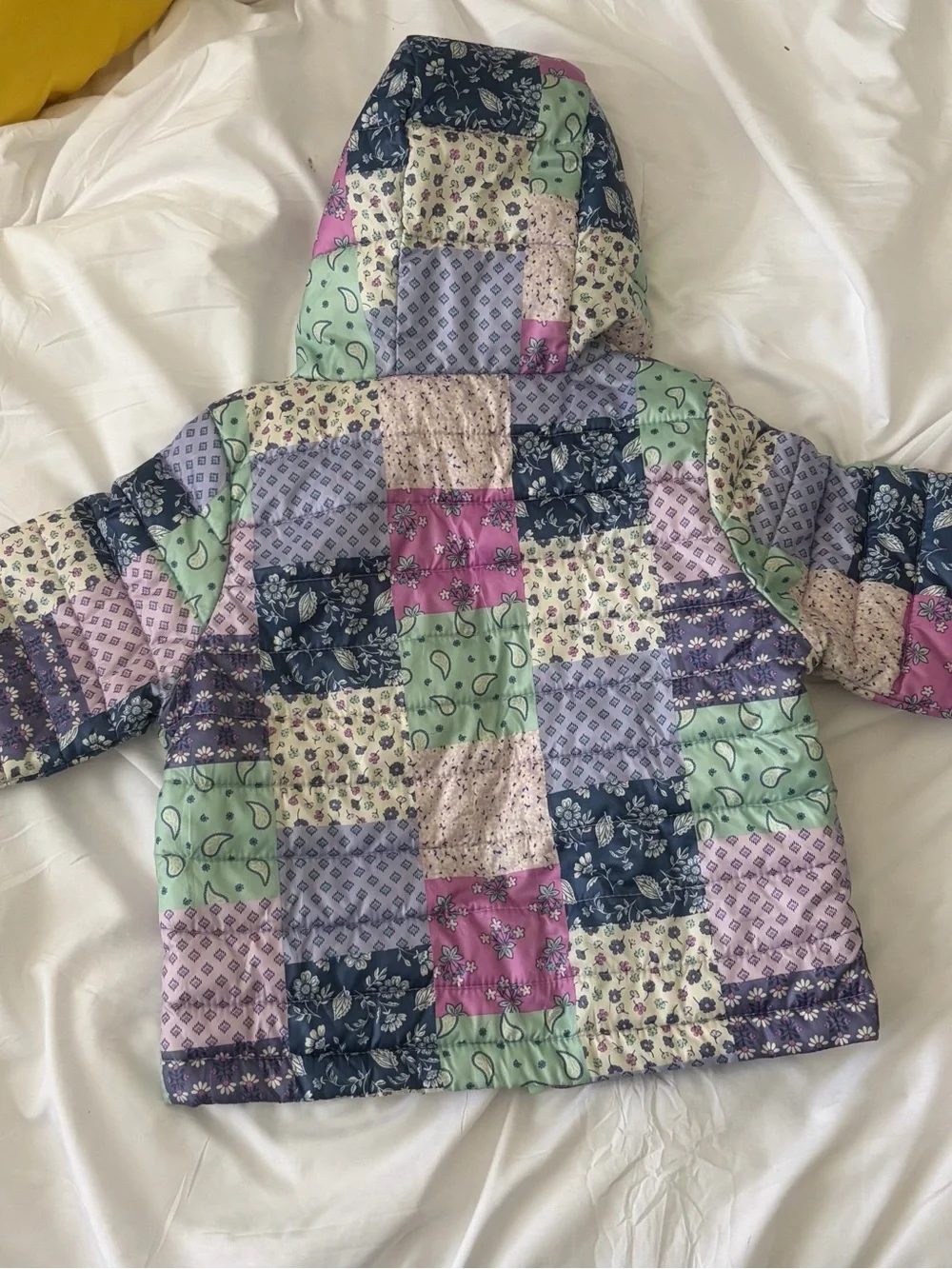 jumping beans Patchwork Hooded Puffer Jacket in Mint, Purple & Pink
